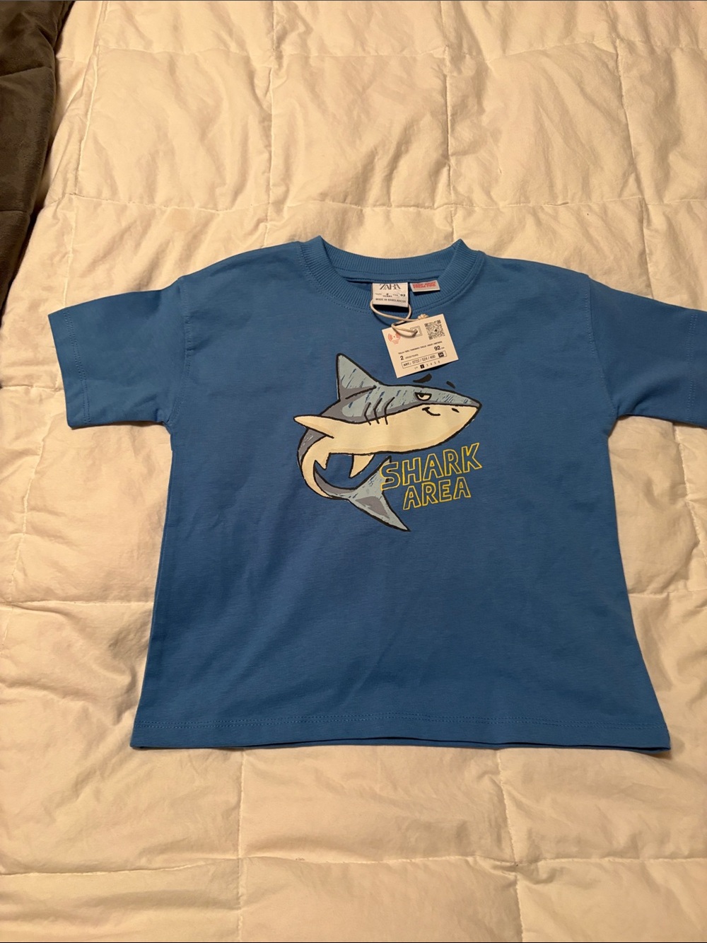 Zara Blue Shark Graphic Tee with Yellow Accents
